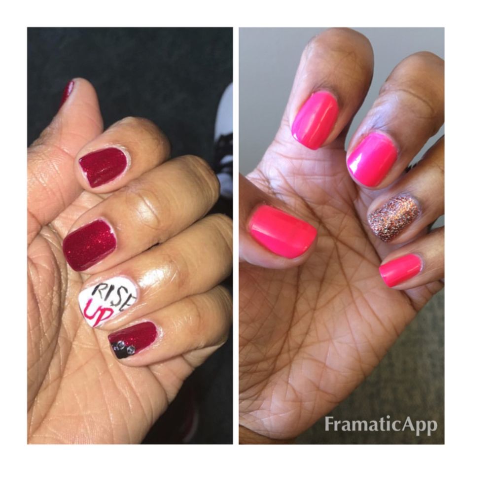 Left: Feb 2017 Falcons themed nails for the super bowl Right: May 2017 Spring Fling nails Left: Feb 2017 Falcons themed nails for the super bowl Right: May 2017 Spring Fling nails