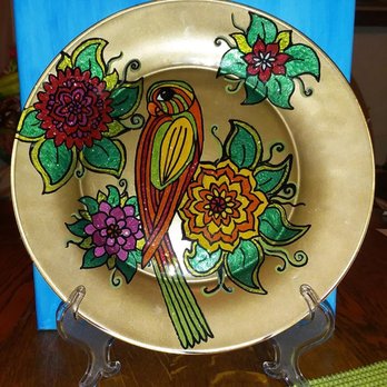 Manchester Craft Market - Reverse Painting; painting is on the back of the plate.Front  plate is clear and ready for use. Hand Wash,soap & water.NO dishwasher NO micr - Arts & Crafts Near Me - Manchester, New Hampshire