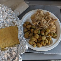 Biscuit, fried okra, pulled chicken Biscuit, fried okra, pulled chicken