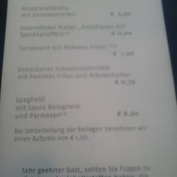 Ostsee Restaurant - Speisekarte nach 14:00 Uhr mit Hinweis auf 1 Euro bei Umbestellung