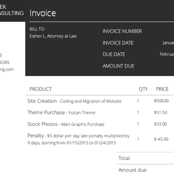 Listek Consulting - Invoice with additional fees in addition to the late fees. - Web Design Near Me