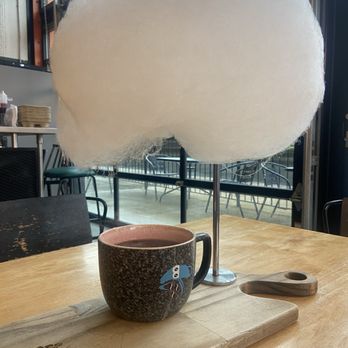 Bottoms Up Coffee - Rainy Day Coffee- cotton candy placed above your coffee and rains down sweetness! - Coffee & Tea Near Me - Columbus, Ohio