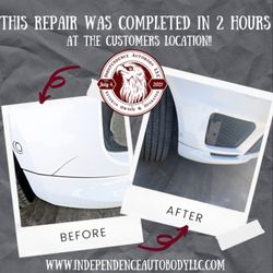 Independence Autobody - Land Rover Bumper Repair on a Pearl White Body
