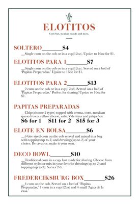 Menu photo 7 Elotitos Corn Bar San Antonio, TX