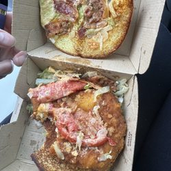 McDonald's - X2 tomato skins, half of the top bun. Add pickles, no pickles.... Went through Drivethru, waited 13 min for this. Making burgers is hard.