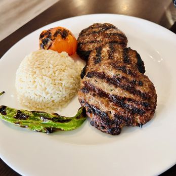 Sara's Mediterrean Grill - Kofte Kebab, rice, grilled Tomato and pepper - Mediterranean Near Me - Wappingers Falls, New York