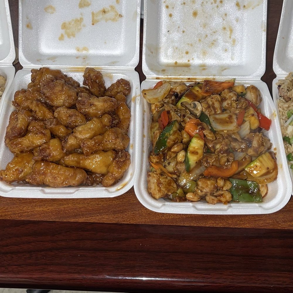 Lucky Bamboo Kitchen - Starting left to right. Shrimp Fried Rice, Orange Chicken, Kung Pao Chicken, and finally Pork Fried Rice. - Chinese Near Me - Lawndale, California Lucky Bamboo Kitchen - Starting left to right. Shrimp Fried Rice, Orange Chicken, Kung Pao Chicken, and finally Pork Fried Rice. - Chinese Near Me - Lawndale, California