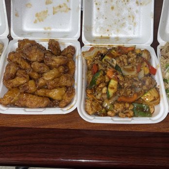Lucky Bamboo Kitchen - Starting left to right. Shrimp Fried Rice, Orange Chicken, Kung Pao Chicken, and finally Pork Fried Rice. - Chinese Near Me - Lawndale, California Lucky Bamboo Kitchen - Starting left to right. Shrimp Fried Rice, Orange Chicken, Kung Pao Chicken, and finally Pork Fried Rice. - Chinese Near Me - Lawndale, California