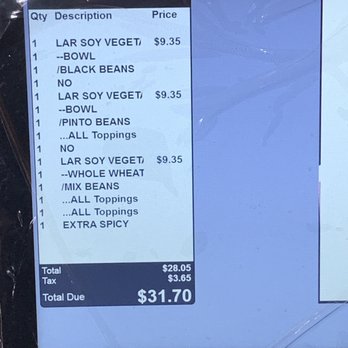Burrito Place - My receipt. Was updated for burrito to be vegan - Mexican Near Me - Toronto, Ontario