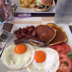 All American Diner - Pancakes sausages bacon and fried eggs