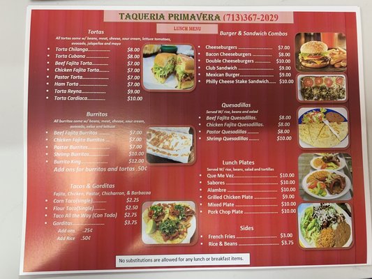 Menu photo 1 Taqueria Primavera Houston, TX Menu photo 1 Taqueria Primavera Houston, TX