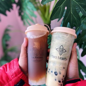 Tea Maison - Assam Black Tea with lychee jelly and Brulee Matcha Slush with boba - Juice Bars & Smoothies Near Me - Las Vegas, Nevada Tea Maison - Assam Black Tea with lychee jelly and Brulee Matcha Slush with boba - Juice Bars & Smoothies Near Me - Las Vegas, Nevada