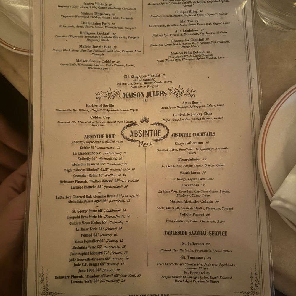 Maison Premiere - Menu as of 6/2024 - Seafood Near Me - Brooklyn, New York Maison Premiere - Menu as of 6/2024 - Seafood Near Me - Brooklyn, New York