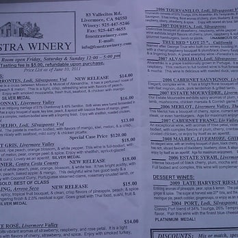 Fenestra Winery - Tasting menu...$5 for all the tastings you want. - Wineries Near Me - Livermore, California Fenestra Winery - Tasting menu...$5 for all the tastings you want. - Wineries Near Me - Livermore, California