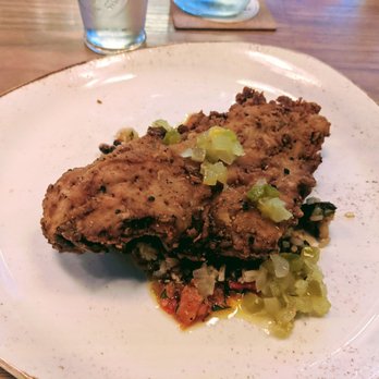 Sea Level NC - Fried NC Catfish - Carolina Classics catfish, Hoppin' John, HNG pork belly, Anson Mills Carolina Gold rice, green tomato relish - Seafood Near Me - Charlotte, North Carolina Sea Level NC - Fried NC Catfish - Carolina Classics catfish, Hoppin' John, HNG pork belly, Anson Mills Carolina Gold rice, green tomato relish - Seafood Near Me - Charlotte, North Carolina