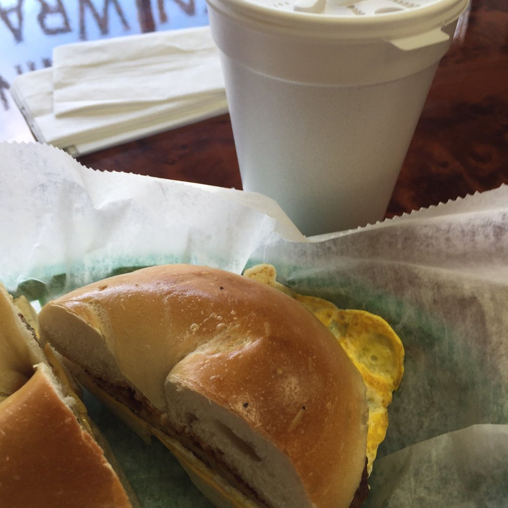 Bagel Bistro - Sausage, egg, and cheese on a plain bagel with a large coffee. Delicious! - Delis Near Me - Randolph, New Jersey Bagel Bistro - Sausage, egg, and cheese on a plain bagel with a large coffee. Delicious! - Delis Near Me - Randolph, New Jersey