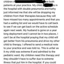 Methuen Pediatric Therapy - This is the email I sent to them asking to have someone explain to me why they would do such a thing?