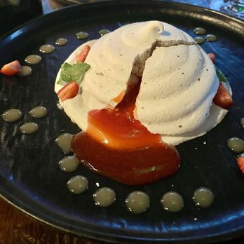 Barbareño - Pavlova with Strawberry Nectar Purée - New American Near Me - Santa Barbara, California Barbareño - Pavlova with Strawberry Nectar Purée - New American Near Me - Santa Barbara, California