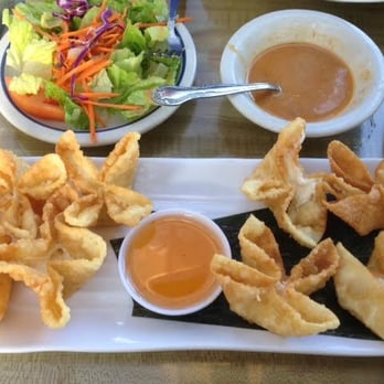 Your Choice - Appetizer of the Crab Rangoon, full order of 8. It also comes in a 1/2 order. - Thai Near Me - Santa Barbara, California Your Choice - Appetizer of the Crab Rangoon, full order of 8. It also comes in a 1/2 order. - Thai Near Me - Santa Barbara, California