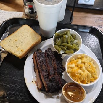 Smokey John's Bar-B-Que - Smoke on the bone plate with green beans, mac and cheese, and Texas toast - Barbeque Near Me - Dallas, Texas