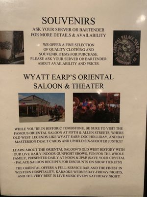 Menu photo 4 Crystal Palace Saloon Tombstone, AZ