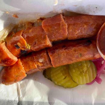 Chins BBQ - A 1/4 pounder Jalapeno Cheddar Sausage - Food Trucks Near Me - Hillsboro, Oregon Chins BBQ - A 1/4 pounder Jalapeno Cheddar Sausage - Food Trucks Near Me - Hillsboro, Oregon