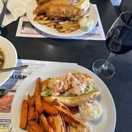 Lobster roll, fish & chips, house wine