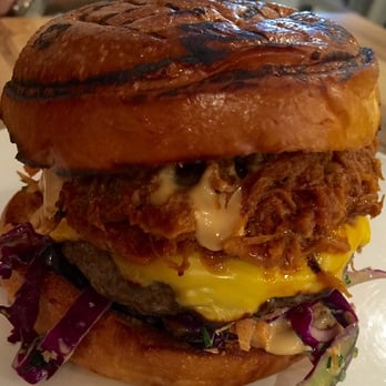 Bare Grill - The Cowboy Burger. Beef pattie, pulled pork, coleslaw, melted cheese. - Burgers Near Me - La Perouse, NSW Bare Grill - The Cowboy Burger. Beef pattie, pulled pork, coleslaw, melted cheese. - Burgers Near Me - La Perouse, NSW