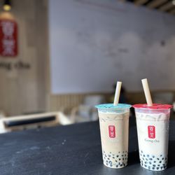 Gong Cha Hayward - Brown Sugar Cloud Milk Tea (left)
