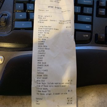 Ahipoki - The receipt...the main item was missing - Seafood Near Me - Phoenix, Arizona