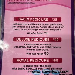 Pedicure menu