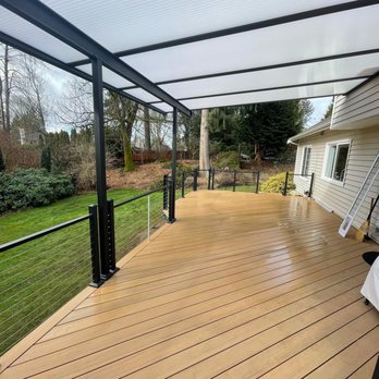 Lord's Projects - Timber tech decking with decoratorAlx cable rail and American patio cover - General Contractors Near Me Lord's Projects - Timber tech decking with decoratorAlx cable rail and American patio cover - General Contractors Near Me