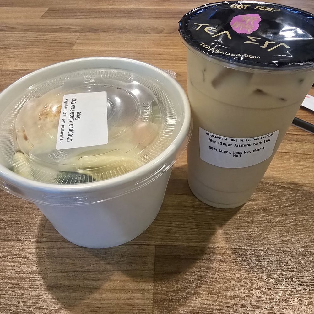 Tea Era - CHOPPED Adobo Pork Over Rice and a milk Tea - Bubble Tea Near Me - San Jose, California Tea Era - CHOPPED Adobo Pork Over Rice and a milk Tea - Bubble Tea Near Me - San Jose, California