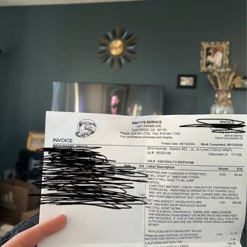 Smitty's Service - Invoice for proof of service - Auto Repair Near Me - San Diego, California Smitty's Service - Invoice for proof of service - Auto Repair Near Me - San Diego, California