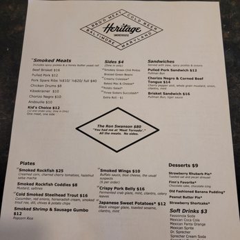 Heritage Smokehouse - Daily menu - Barbeque Near Me - Baltimore, Maryland