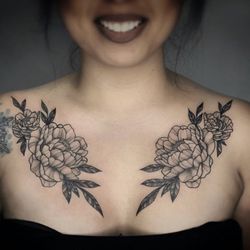 Hot Ink Tattoos & Body Piercing - Collar bone florals by Shay @gnarshaydawg