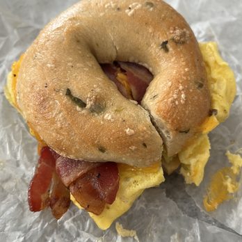 Horizon Bagels & Cafe - Bacon egg and cheese on a green chile bagel. - Bagels Near Me - Albuquerque, New Mexico
