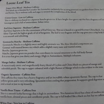Angus Glen Golf Club - Loose leaf tea menu for afternoon tea. - Golf Near Me - Markham, Ontario