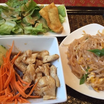 Sawasdee Thai Restaurant - Salad with peanut sauce, pad Thai and Honey chicken. With fried spring roll. All in lunch special - Thai Near Me - Sparks, Nevada Sawasdee Thai Restaurant - Salad with peanut sauce, pad Thai and Honey chicken. With fried spring roll. All in lunch special - Thai Near Me - Sparks, Nevada