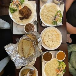 The curry combos with dahl, naan, rice, salad and your choice of curry.