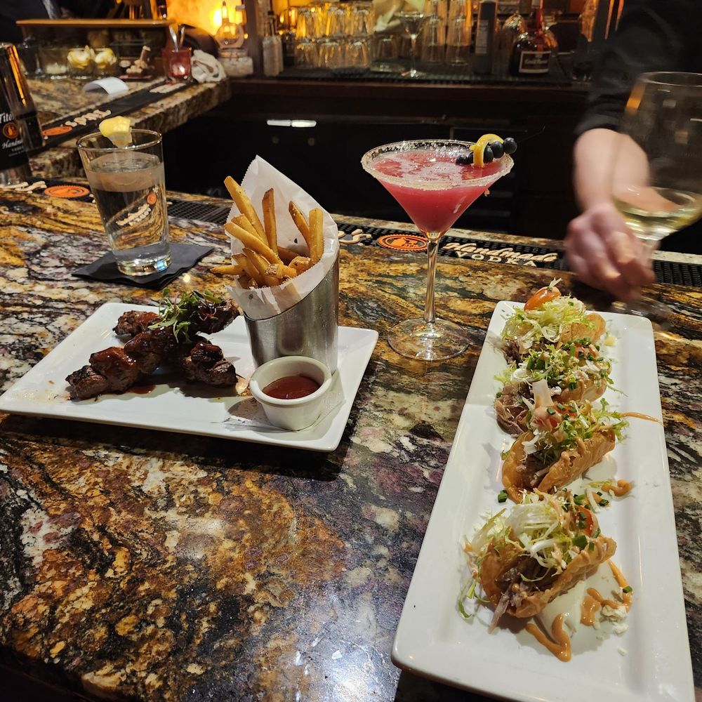 Cork Tree - Mini Duck Confit Tacos, Beef Tenderloin Skewers and Parmesan Truffle Fries - New American Near Me - Palm Desert, California Cork Tree - Mini Duck Confit Tacos, Beef Tenderloin Skewers and Parmesan Truffle Fries - New American Near Me - Palm Desert, California