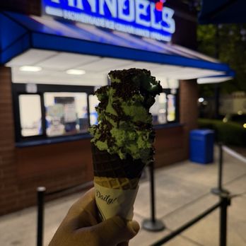 Handel's Homemade Ice Cream Cornelius  - Medium Mint Chocolate Chip with chocolate sprinkles in a chocolate dipped waffle cone - Ice Cream & Frozen Yogurt Near Me - Cornelius, North Carolina