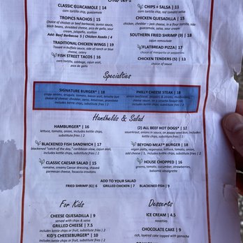 Tropics Pool Bar - Hilton Orlando - Menu - Sports Bars Near Me - Orlando, Florida