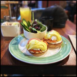 Fable Diner and Bar - Salmon Benny with house salad