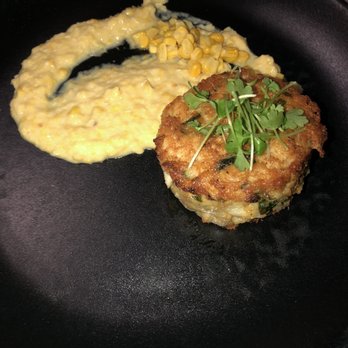 BLK SWAN - Crab cake appetizer with corn pudding - New American Near Me - Baltimore, Maryland BLK SWAN - Crab cake appetizer with corn pudding - New American Near Me - Baltimore, Maryland