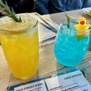 Charm Thai Kitchen & Coffee - Refreshers: Passion Mango (Left), Blue Lagoon (Right) - Thai Near Me - Henderson, Nevada
