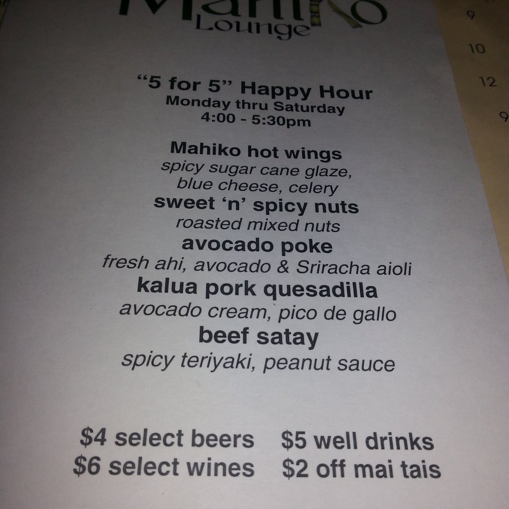 Happy Hour menu...