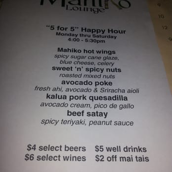 Mahiko Lounge - Happy Hour menu... - Lounges Near Me - HI, Hawaii
