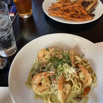 Museum Hill Cafe - Jumbo shrimp fettuccine with dried tomato, mushrooms, cream and pesto Pastrami with sweet potato fries. - Breakfast & Brunch Near Me - Santa Fe, New Mexico Museum Hill Cafe - Jumbo shrimp fettuccine with dried tomato, mushrooms, cream and pesto Pastrami with sweet potato fries. - Breakfast & Brunch Near Me - Santa Fe, New Mexico