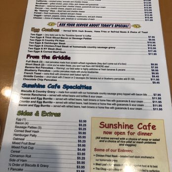 Sunshine Cafe - Breakfast menu - Breakfast & Brunch Near Me - Cathedral City, California
